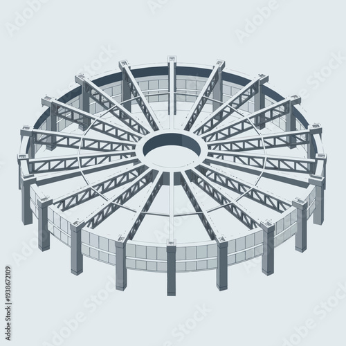 Metal Structure with Central Opening and Beams.