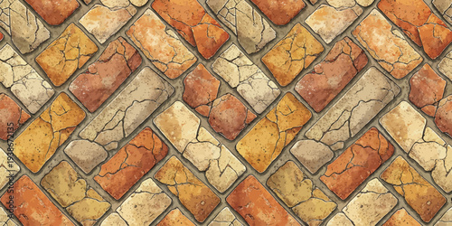 Aesthetic arrangement of rustic bricks with weathered and textured surfaces Vector