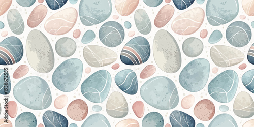Aesthetic pattern of diverse seashells in soft pastel and earthy tones Vector