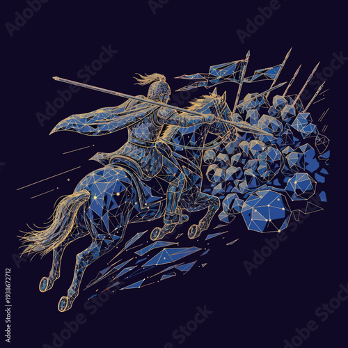 Knight on Horseback Fighting Medieval Warriors.