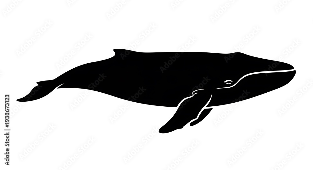Fototapeta premium Black silhouette of a whale swimming.