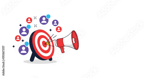A targeted marketing campaign using a megaphone to communicate a message and reach a specific customer audience.