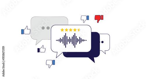 Analyzing customer feedback and sentiment from voice messages and audio reviews with positive and negative ratings.