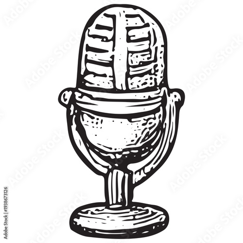 Vintage Broadcast Microphone Illustration – Classic Radio Journalism and News Recording Equipment