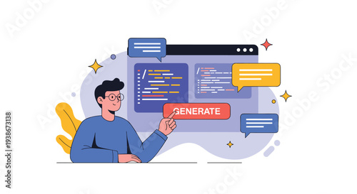 A software developer using a generative AI tool to automatically generate code for a programming project on a computer.