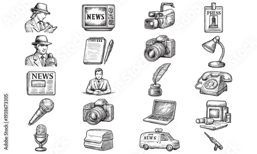 Vintage Journalism News Icons Set