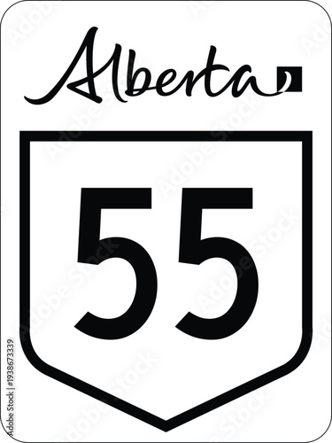 Alberta AB Canada Provincial Highway 55 Road Marker Shield and Road Sign Vector