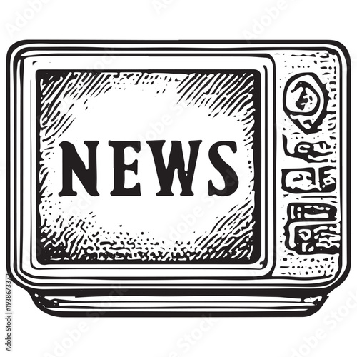 Vintage Television News Screen Illustration – Retro Journalism Broadcast Media Concept