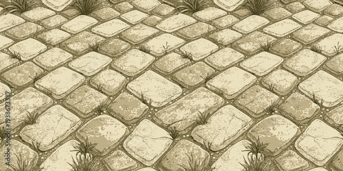 Ancient cobblestone path winding through a historical landscape under soft sunlight Vector