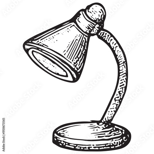 Vintage Desk Lamp Engraving Illustration Journalist Workspace Lighting for Newsroom Office