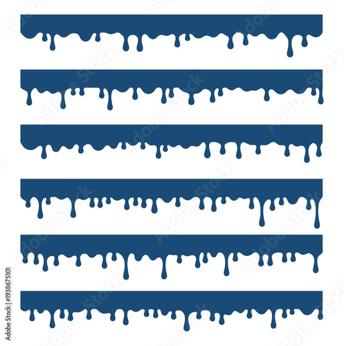 Paint drip borders set, liquid melting slime edges and decorative overlays vector illustration on transparent background