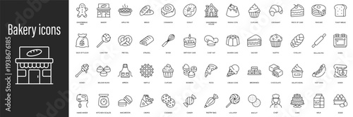 Bakery icon collection: bread, cake, pastry, dessert, cookie designs