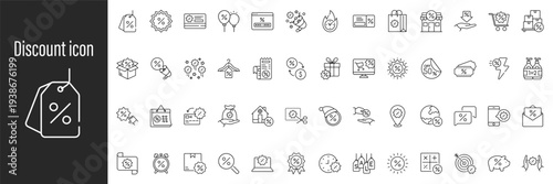 Discount icon set: shopping, sale, price tag, badge, voucher, promotion, gift, coupon collection