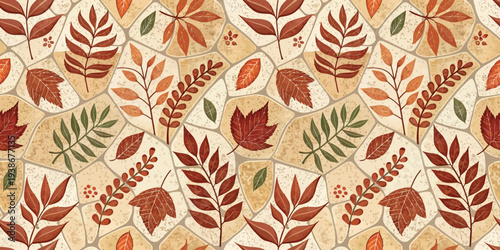 Autumnal leaf pattern with earthy tones on a neutral background Vector
