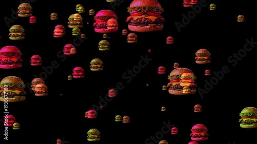 Wallpaper Mural Multiple cheeseburgers float against a deep black background creating a surreal repeating pattern Torontodigital.ca