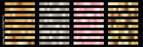 Luxury gold foil gradient swatch palette with metallic shine and glossy texture. Premium abstract background for branding design, packaging, banners and elegant templates.