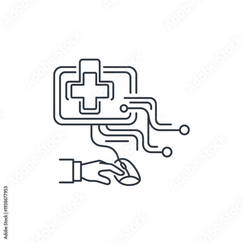 Hand interacts with medical tech interface.