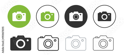 Camera photo photography icons set, digital lens device symbol vector illustration isolated on transparent background