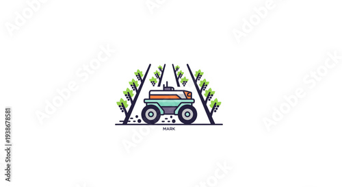 A colorful illustration of a jeep driving through a forest.
