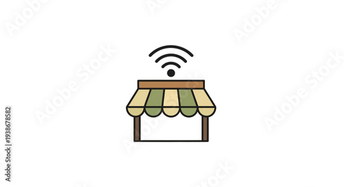 Store awning with wireless internet symbol.