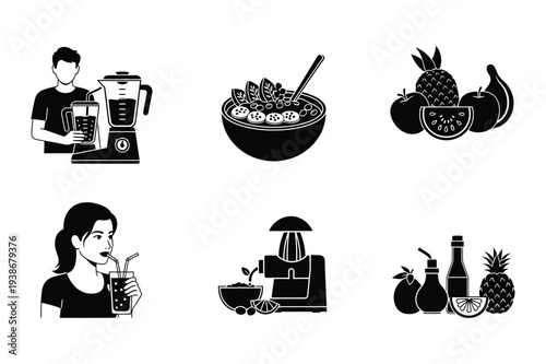Healthy Food and Juice Making Icons