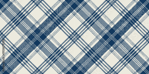 Classic blue and white plaid fabric texture with subtle variations Vector