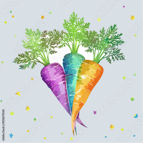 Colorful Carrots with Green Tops.