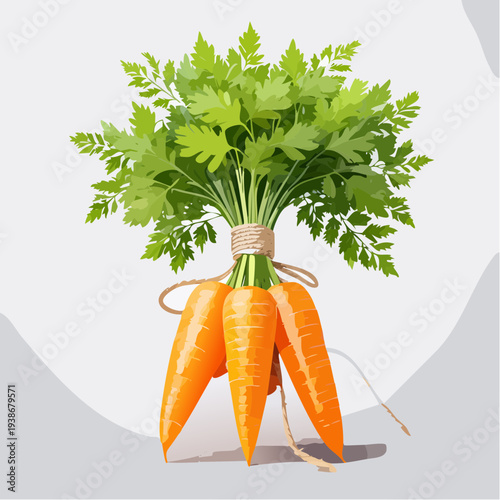 Fresh Carrots with Green Leaves Tied.