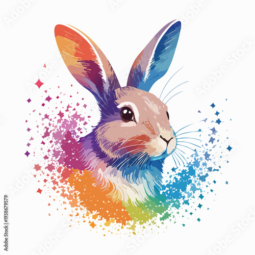 Colorful Watercolor Illustration of Rabbit Head.
