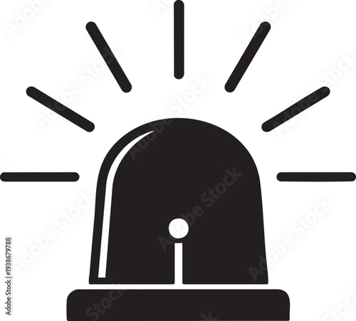 Black siren light icon flashing emergency signal for danger alert and warning simple vector illustration on white background
