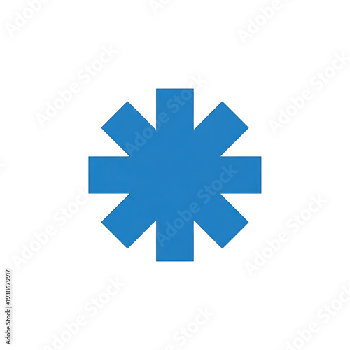 A stylized geometric snowflake icon with eight symmetrical blue triangular points. isolated on transparent background