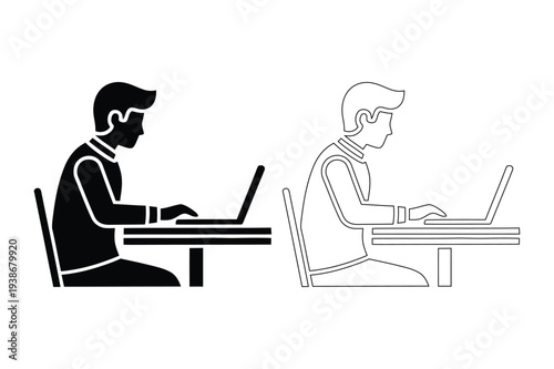 Man Working on Laptop Vector Illustrations