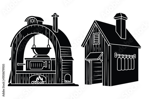 Traditional Food Production Buildings Vector Icons