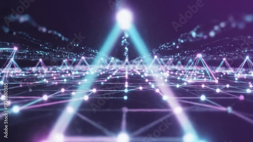 Abstract glowing digital network with connected nodes and geometric lines