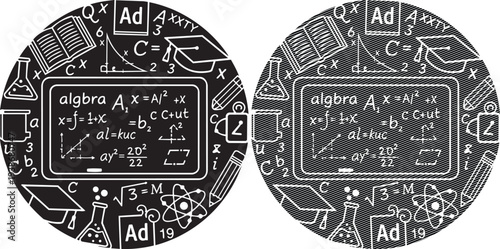 Two vintage circuit board designs showcasing integrated circuit layouts and components
