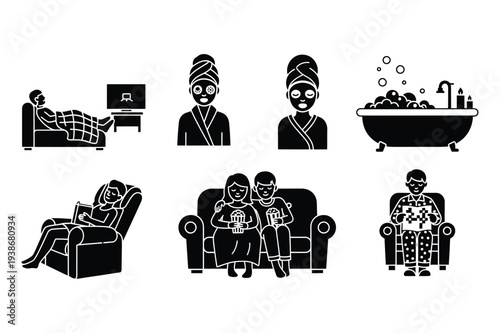 Home Relaxation and Self-Care Icons