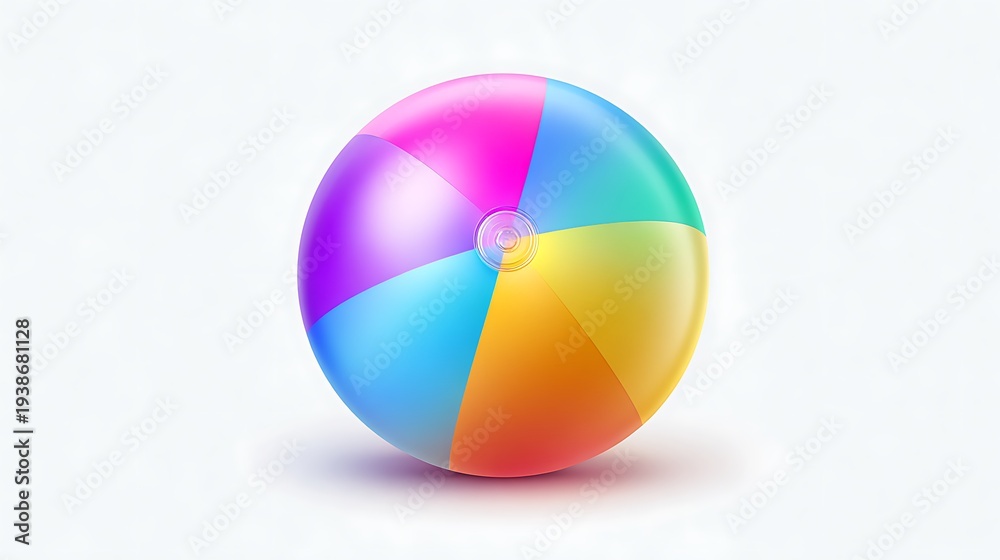 Obraz premium A colorful beach ball sits on a white background, ready for play.