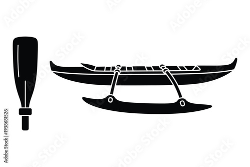 Canoe Outrigger and Paddle Vector Icon