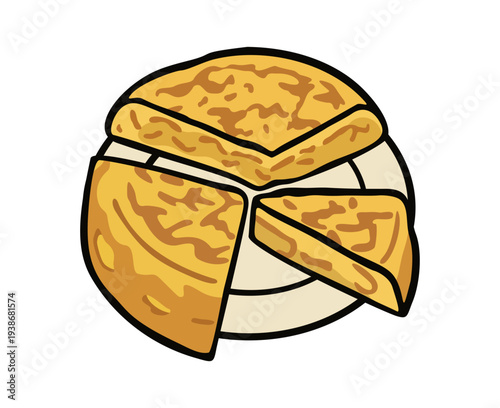 Tortilla. Traditional Spanish plate. Vector isolated illustration