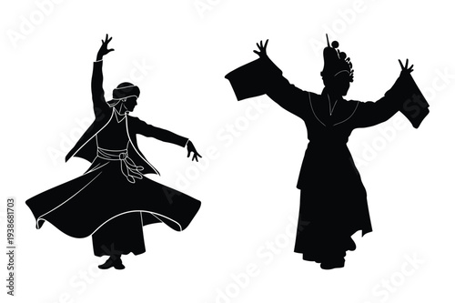 Sufi Dervish and Traditional Dancer Silhouettes