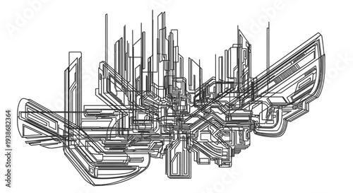 Futuristic robotic mechanical machine structure.