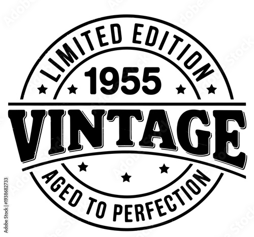 The image features a circular design with the words 1955 and vintage in bold letters.