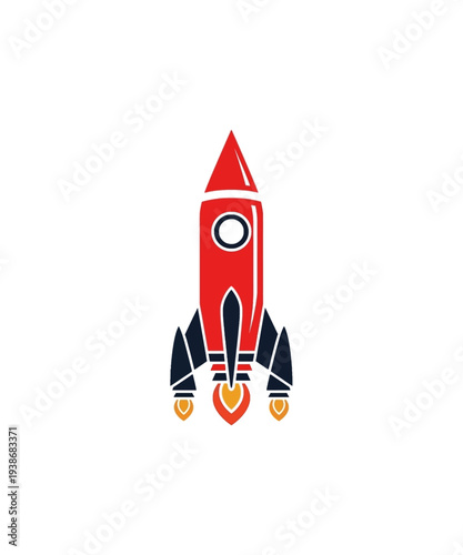 A vibrant red and black vector rocket illustration with fiery orange exhaust, symbolizing launch, innovation, and rapid business growth.