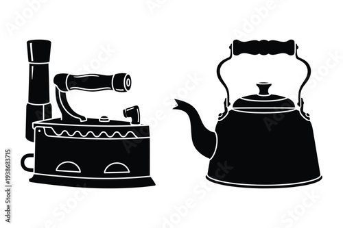 Vintage Electric Iron and Classic Kettle