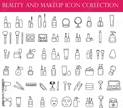 Set of beauty and makeup thin line vector icons cosmetic products skincare tools collection