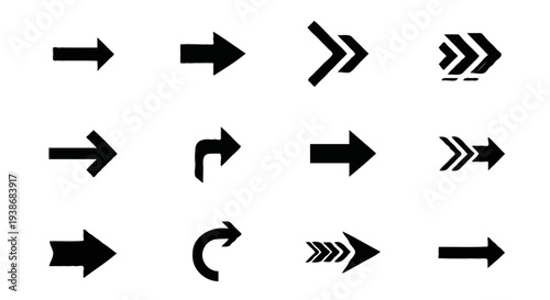 Collection of black arrow icons on white background