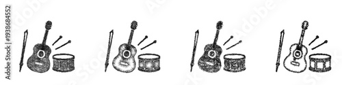 Sketch music instrument icon design set