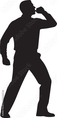 Full Body Silhouette of a Professional Man Blowing a Whistle or Shouting Instructions