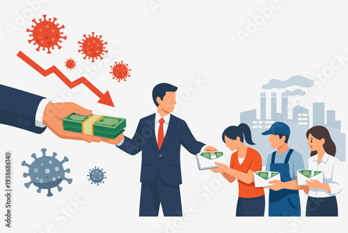 Government financial stimulus package and economic aid for business during COVID-19 coronavirus pandemic to pay employee salaries and support workers during global financial crisis and recession