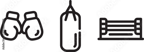 Boxing training gear featuring padded gloves heavy punching bag and ring rope vector graphics